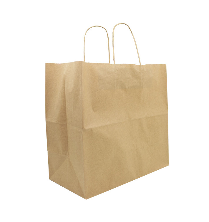 Paper Bag with Handles Kraft Brown 90g/m² 32+16x31cm (250 Units)
