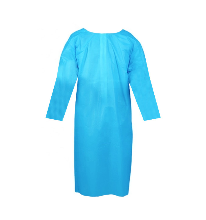 Disposable Lab Coat PE Back Closure Tie Belt Blue (10 Units) 