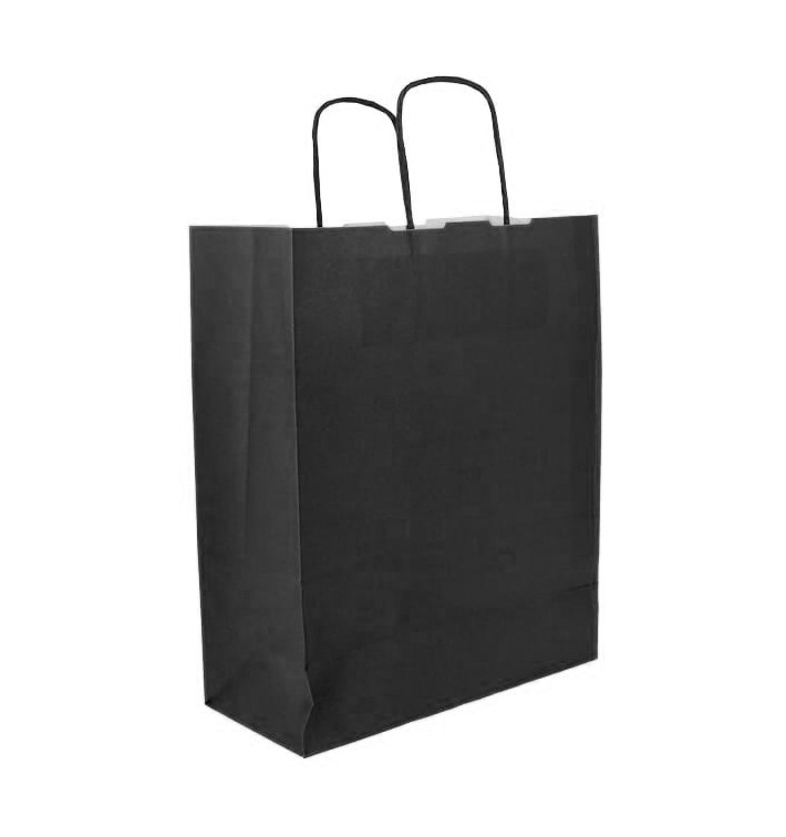 Paper Bag with Handles Kraft Black 100g/m² 25+11x31cm (25 Units) 