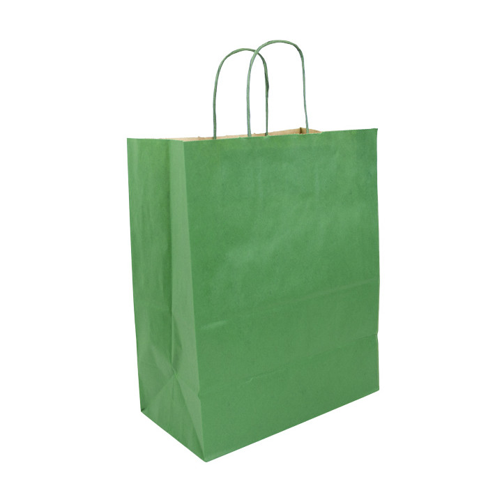 Paper Bag with Handles Kraft Green 80g/m² 26+14x32cm (50 Units) 