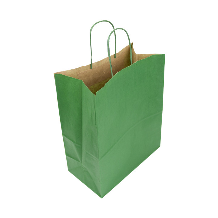 Paper Bag with Handles Kraft Green 80g/m² 26+14x32cm (50 Units) 