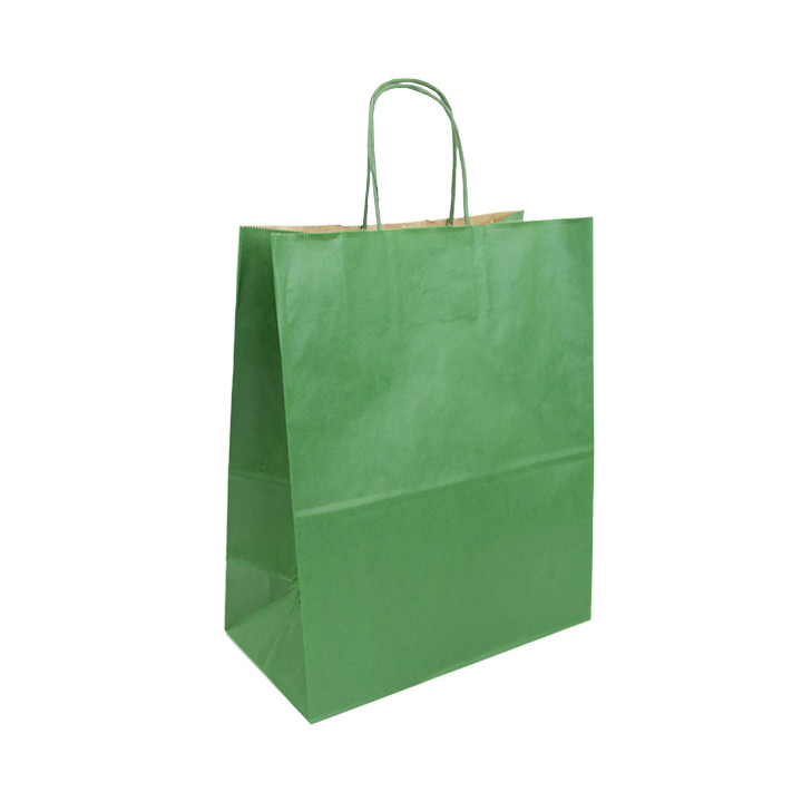Paper Bag with Handles Kraft Green 80g/m² 26+14x32cm (50 Units) 