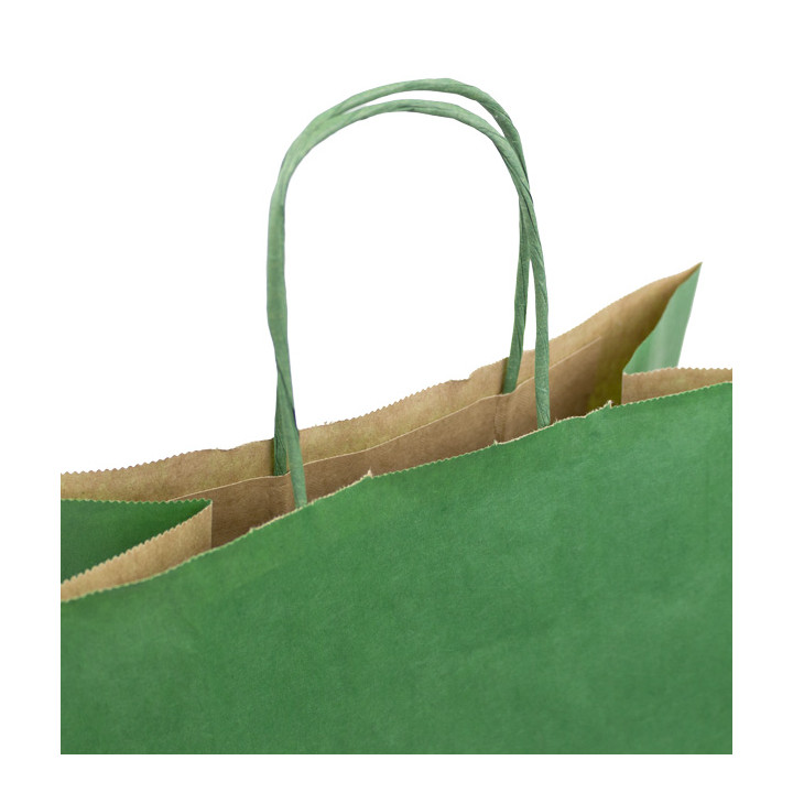 Paper Bag with Handles Kraft Green 80g/m² 26+14x32cm (50 Units) 
