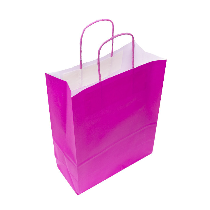 Fuchsia paper bag with handles 100g/m² 22+9x23cm (25 Uts)