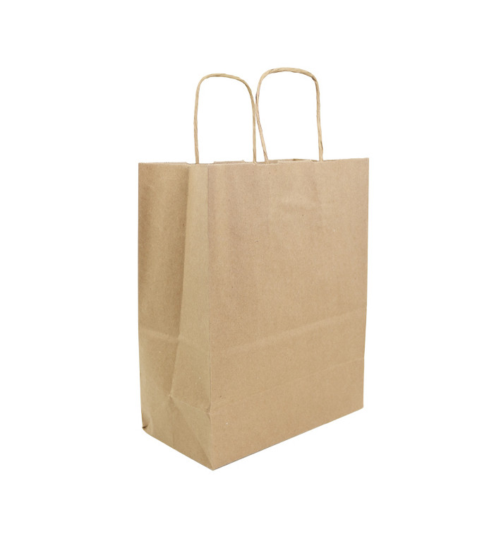 Paper Bag with Handles Kraft Brown 100g/m² 22+11x27cm (250 Units)