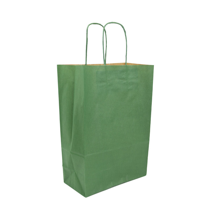 Paper Bag with Handles Kraft Green 80g/m² 20+10x29cm (250 Units)