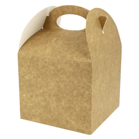Kraft meal box with handle 13.1 × 13.1 × 11.5 cm