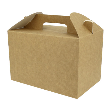 Kraft meal box with handle 22.5 × 14.5 × 15 cm