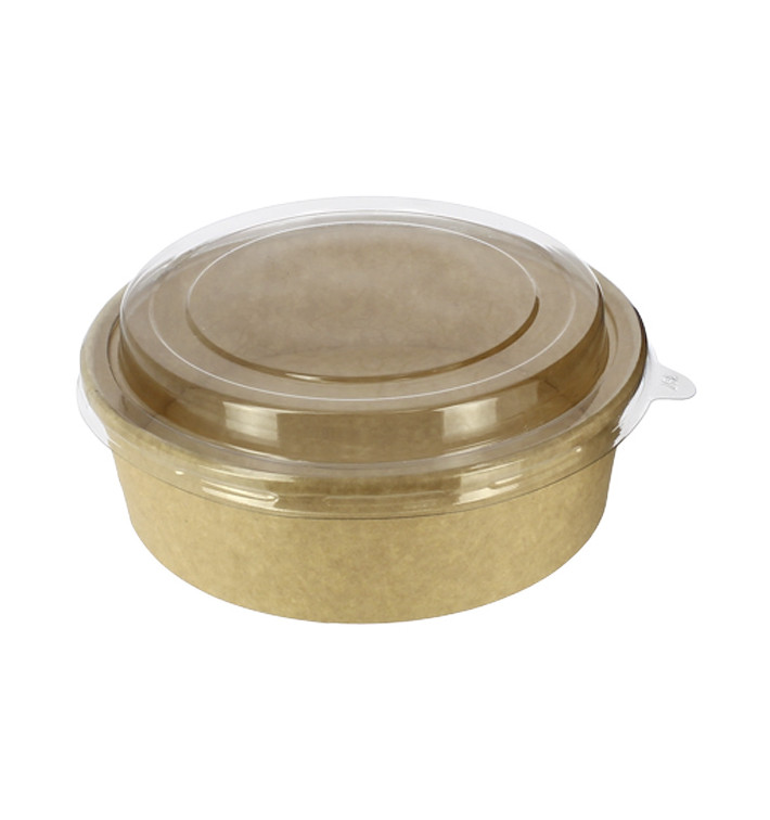 1,000 ml Ø18.0 cm double-wall kraft-kraft cardboard food container with RPET lid for cold food
