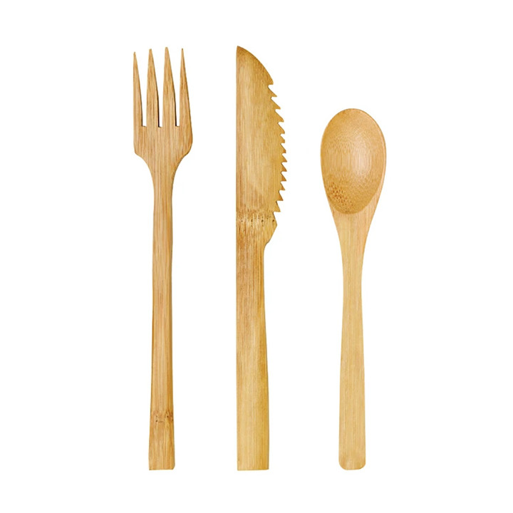 Bamboo Cutlery Kit: Fork + Knife + Spoon (250 Units)