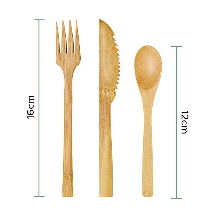 Bamboo Cutlery Kit: Fork + Knife + Spoon (250 Units)