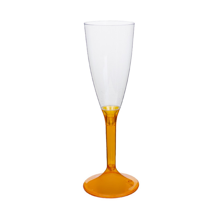 Plastic Stemmed Flute Sparkling Wine Orange Clear 120ml 2P (200 Units)