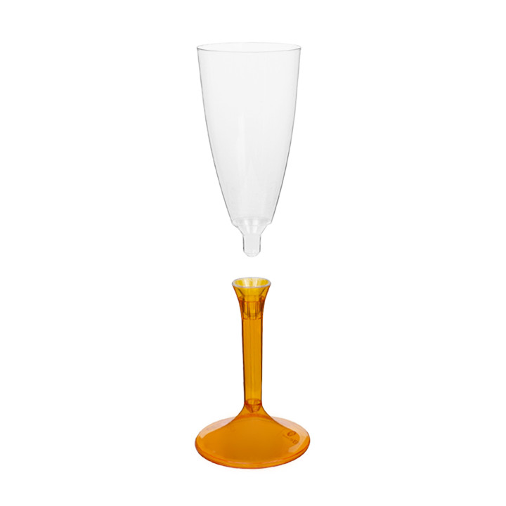 Plastic Stemmed Flute Sparkling Wine Orange Clear 120ml 2P (200 Units)