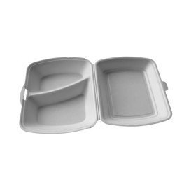 Foam Lunch Box 2 Compartments White 2,40x2,10x0,70cm (250 Units)