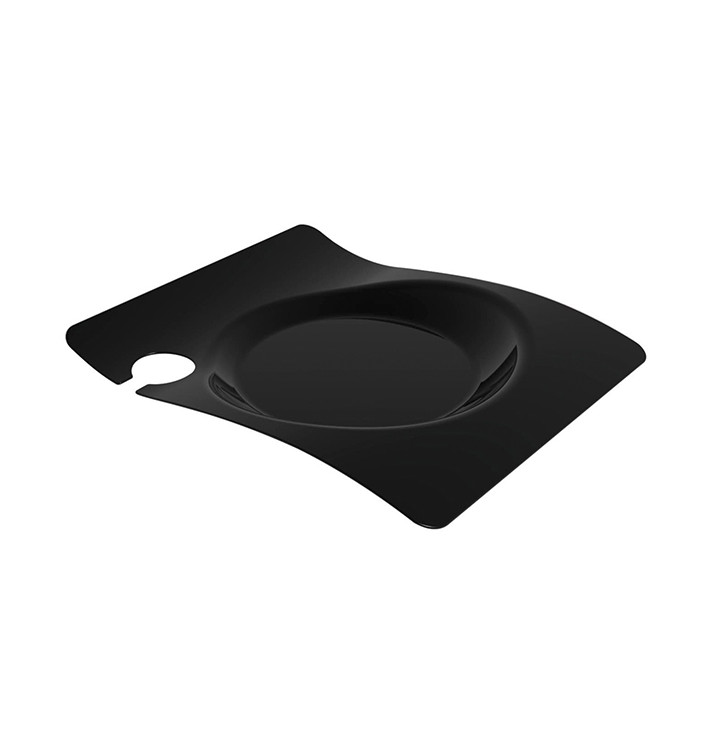 Plastic Plate with Glass Holder PS "Forma" Black 22x18 cm (12 Units) 