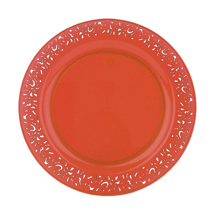 Plastic Plate Round shape "Lace" Orange 23cm (4 Units) 