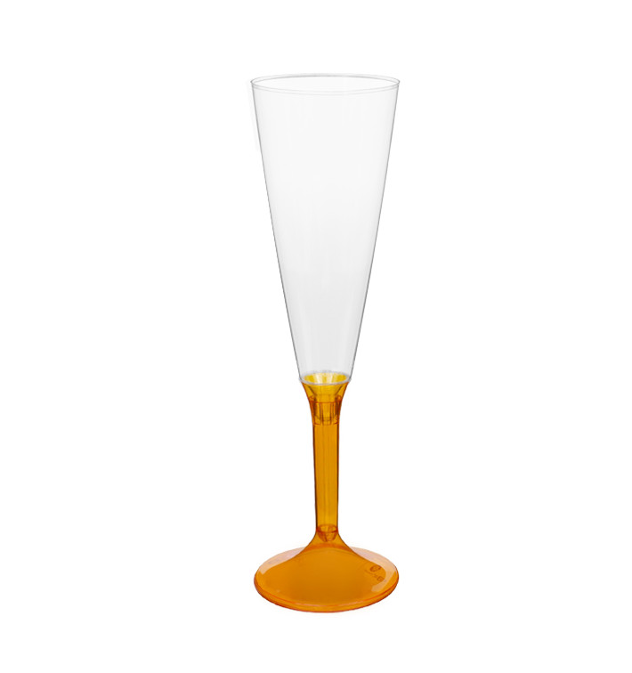 Plastic Stemmed Flute Sparkling Wine Orange Clear 160ml 2P (40 Units)