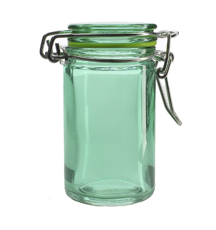 Glass Storage Jar Airtight Green 70ml Ø4,5x8cm (8 Units) 
