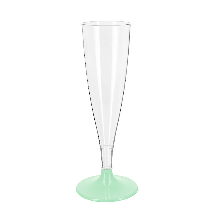 Reusable Plastic Stemmed Flute Sparkling Wine Green 140ml 2P (48 Units)