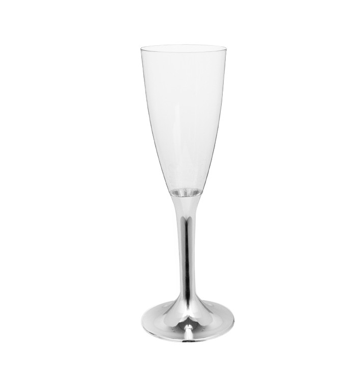 Plastic Stemmed Flute Sparkling Wine Silver Chrome 120ml 2P (40 Units)