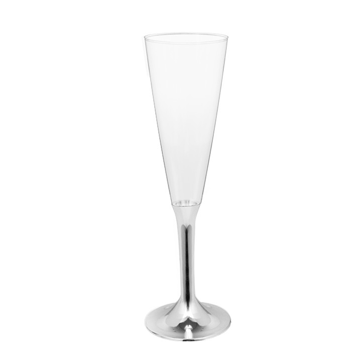 Plastic Stemmed Flute Sparkling Wine Silver Chrome 160ml 2P (200 Units)