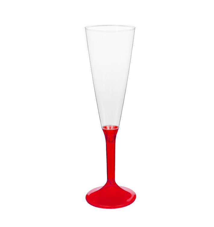 Plastic Stemmed Flute Sparkling Wine Red Clear 160ml 2P (40 Units)