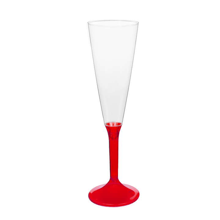 Plastic Stemmed Flute Sparkling Wine Red Clear 160ml 2P (200 Units)