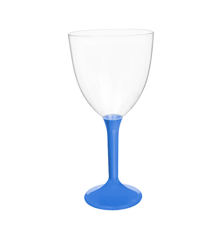 Plastic Stemmed Glass Wine Blue Mediterranean Removable Stem 300ml (40 Units)