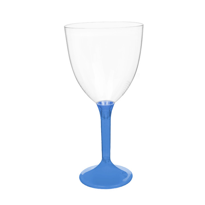 Plastic Stemmed Glass Wine Blue Clear Removable Stem 300ml (200 Units)