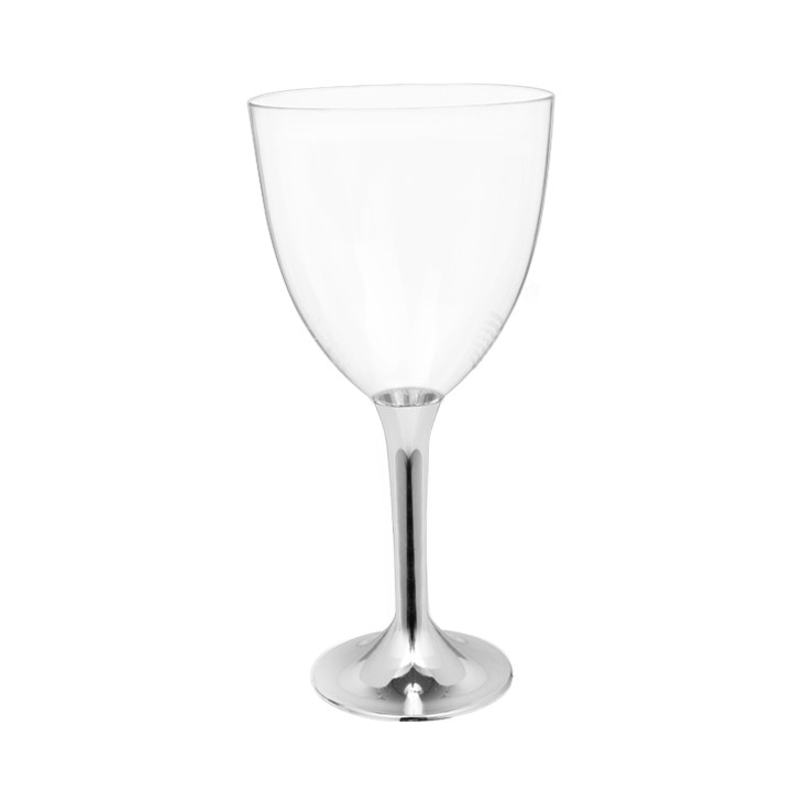 Plastic Stemmed Glass Wine Silver Chrome Removable Stem 300ml (200 Units)
