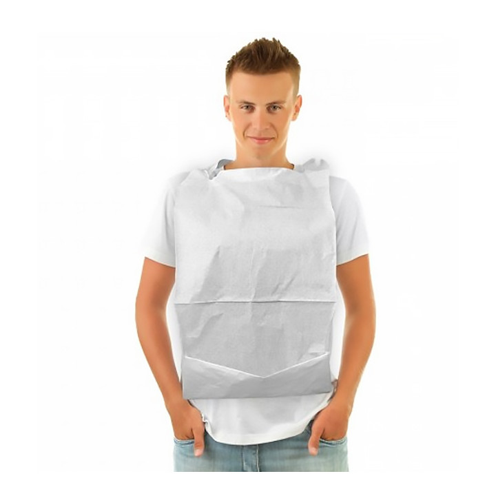 Disposable Adult Bib with Pocket White 36x65cm (125 Units)  