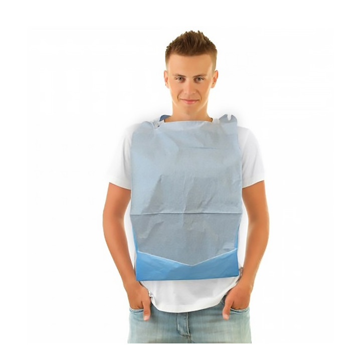 Disposable Adult Bib with Pocket Blue 36x65cm (125 Units)  