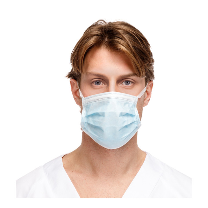 Disposable Surgical Mask Triple Layer with Straps Blue (50 Units)