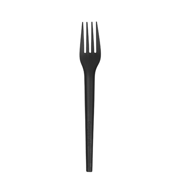 Cornstarch Fork Biodegradable CPLA Black 17cm (25 Units)