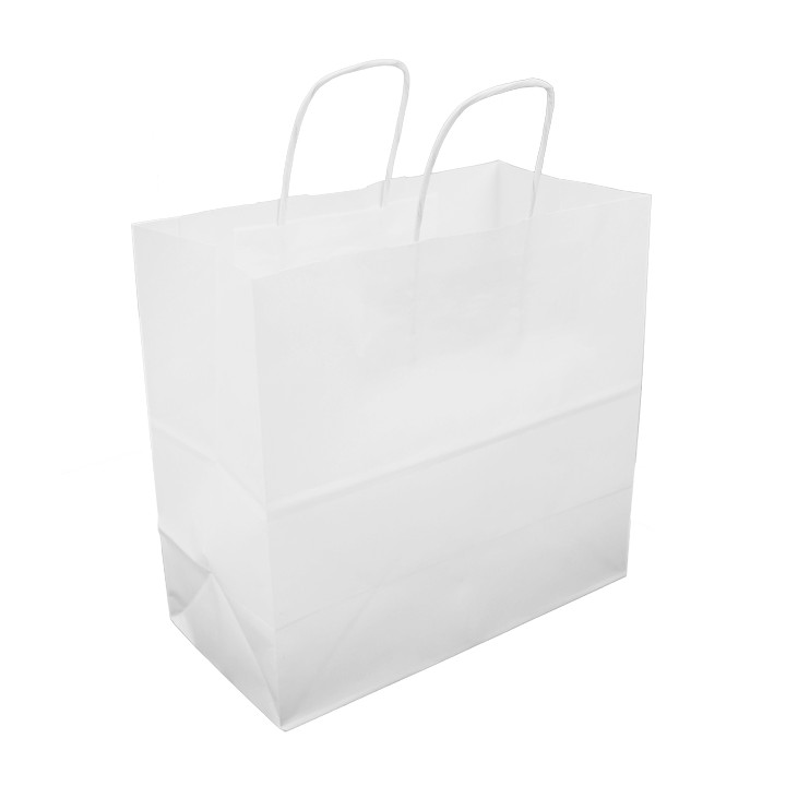 Paper Bag with Handles Kraft White 100g/m² 27+14x26cm (200 Units)