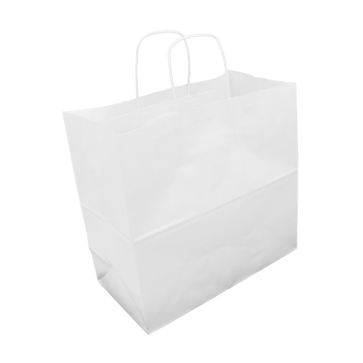 Paper Bag with Handles Kraft White 90g/m² 32+16x31cm (250 Units)