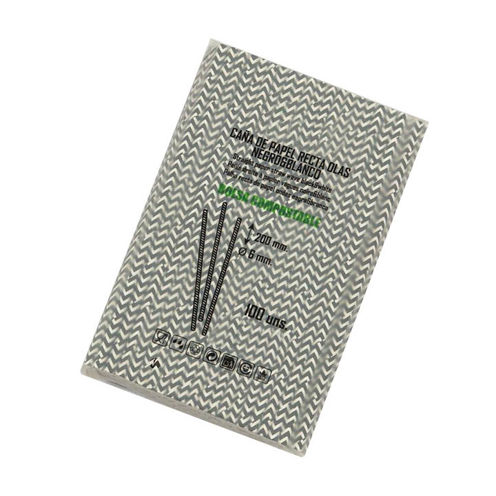 Paper Straw Straight Black and White Ø0,6cm 20cm (6000 Units)