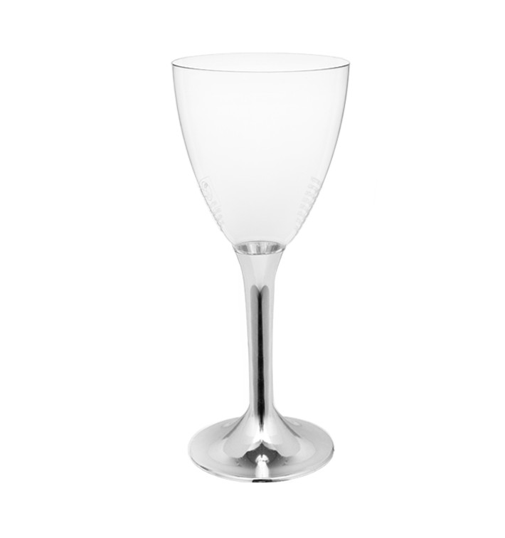 Plastic Stemmed Glass Wine Silver Chrome Removable Stem 180ml (200 Units)