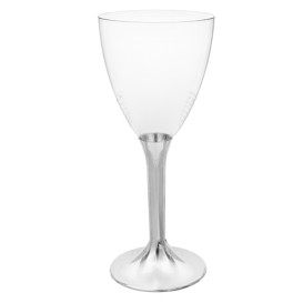 Plastic Stemmed Glass Wine Niquel Chrome Removable Stem 180ml (40 Units)