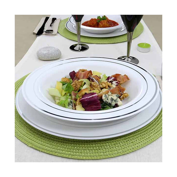 Plastic Plate Extra Rigid Deep with Border Silver 23cm (200 Units)