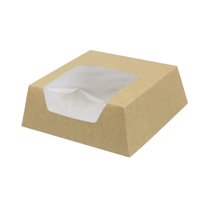 Paper Cake Box with Window Kraft 14x14x5cm (25 Units)