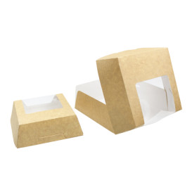 Paper Cake Box with Window Kraft 14x14x5cm (25 Units)