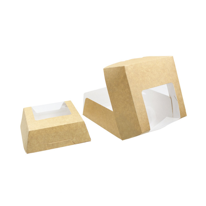 Paper Cake Box with Window Kraft 14x14x5cm (25 Units)