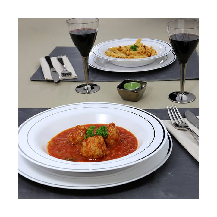 Plastic Plate Extra Rigid Deep with Border Silver 23cm (20 Units)