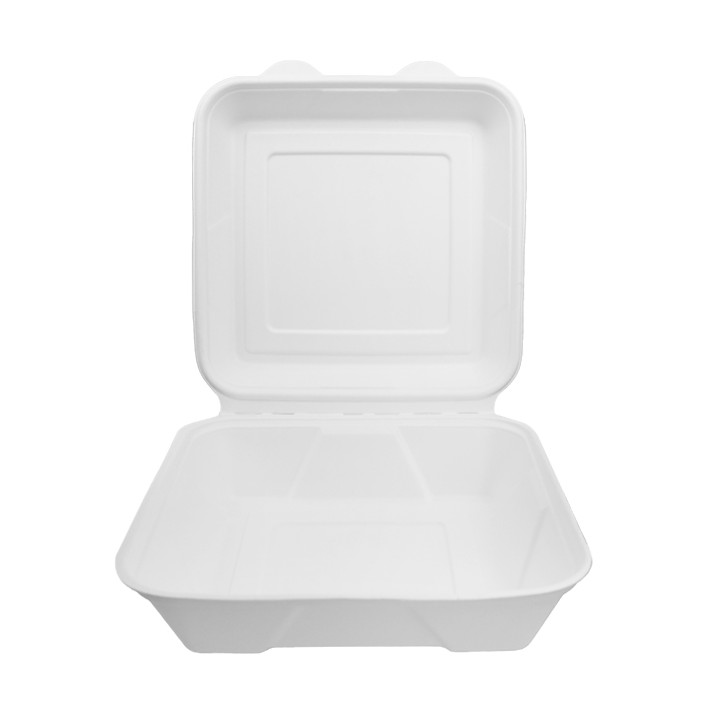 Sugarcane Hinged Container "Menu Box" White 22,5x22,5x7,5cm (50 Units) 