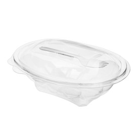 Plastic Salad Bowl APET shape with Fork 500ml 19x14x7,6cm (100 Units) 