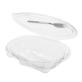 Plastic Salad Bowl APET shape with Fork 500ml 19x14x7,6cm (100 Units) 