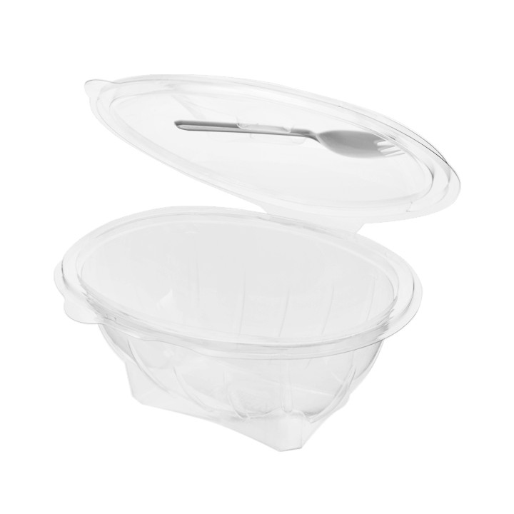 Plastic Salad Bowl APET shape with Fork 750ml 19x14x9,5cm (300 Units)
