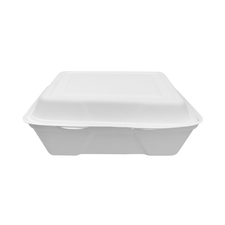 Sugarcane Hinged Container "Menu Box" White 22,5x22,5x7,5cm (50 Units) 