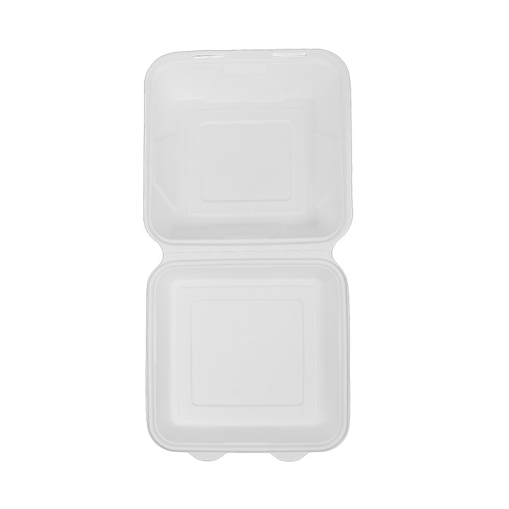 Sugarcane Hinged Container "Menu Box" White 22,5x22,5x7,5cm (50 Units) 